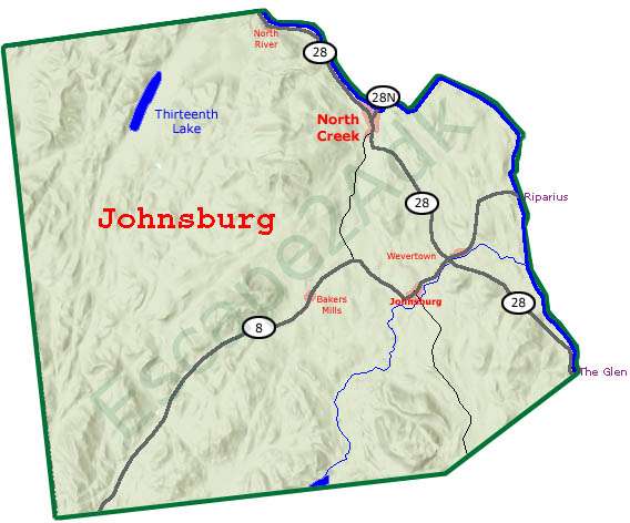 Johnsburg Map - copyright 2024 Escape2Adk